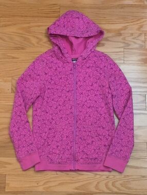 Tea Collection Pink Hooded Zip Sweatshirt w/ Strawberry Print Size 12 EUC